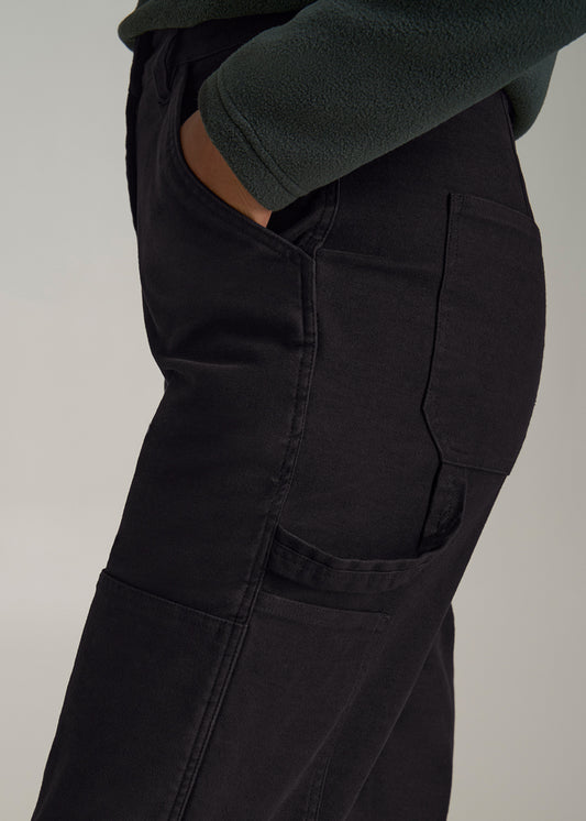 High-Waisted Carpenter Pocket Pants for Tall Women in Black