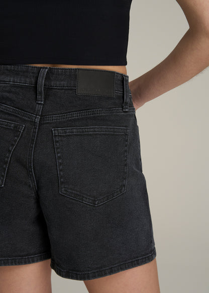 High Rise Denim Shorts for Tall Women in Onyx Black Wash