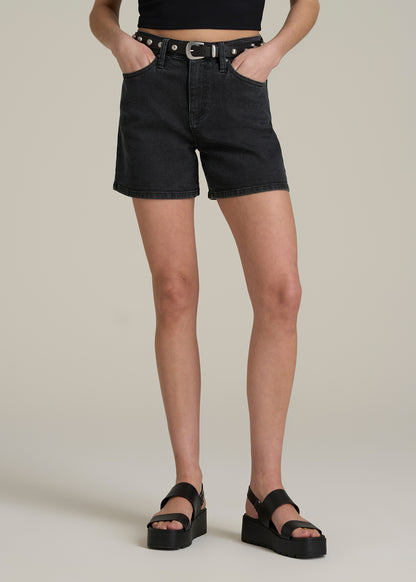 High Rise Denim Shorts for Tall Women in Onyx Black Wash