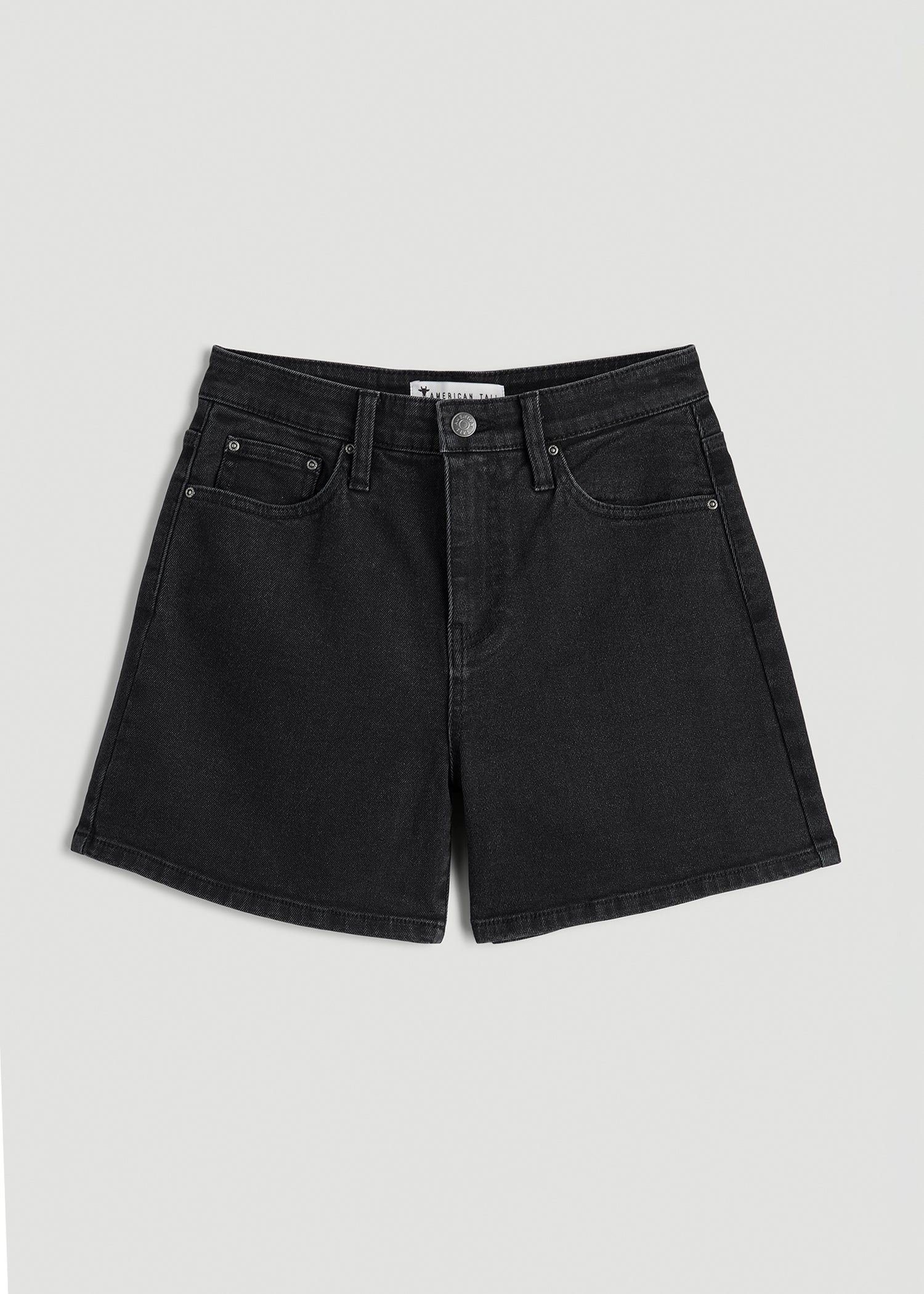 High Rise Denim Shorts for Tall Women in Onyx Black Wash