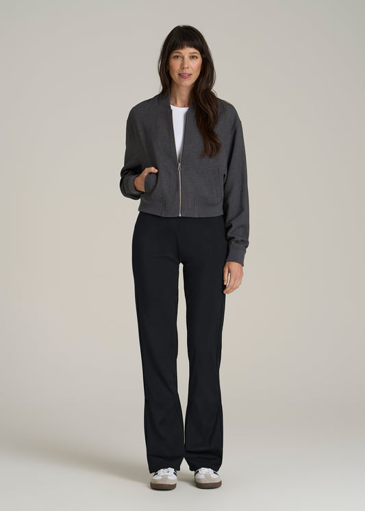 High Rise Pull On Mini Flare Pant for Tall Women in Black