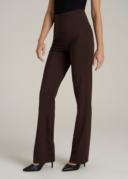 High Rise Pull On Mini Flare Pant for Tall Women in Espresso