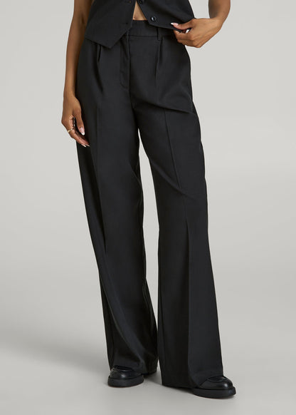 ladies straight leg black dress pants High-Rise Wide-Leg Pleated Dress Pants for Tall Women in Black 16 / Tall / Black