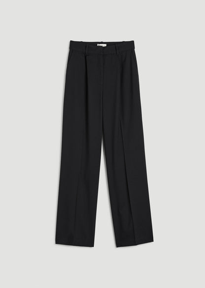 High-Rise Wide-Leg Pleated Dress Pants for Tall Women in Black