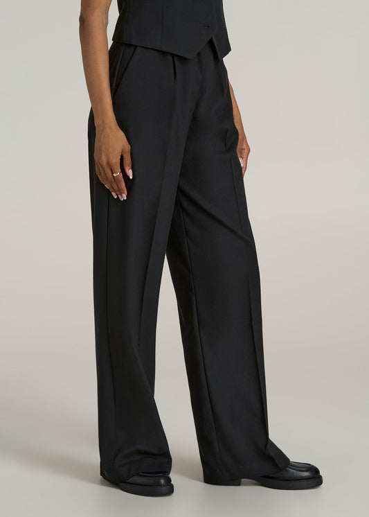 High-Rise Wide-Leg Pleated Dress Pants for Tall Women in Black