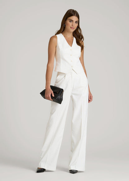 High-Rise Wide-Leg Pleated Dress Pants for Tall Women in Off White Pinstripe 14 / Tall / Off White Pinstripe High-Rise Wide-Leg Pleated Dress Pants for Tall Women in Off White Pinstripe 14 / Tall / Off White Pinstripe