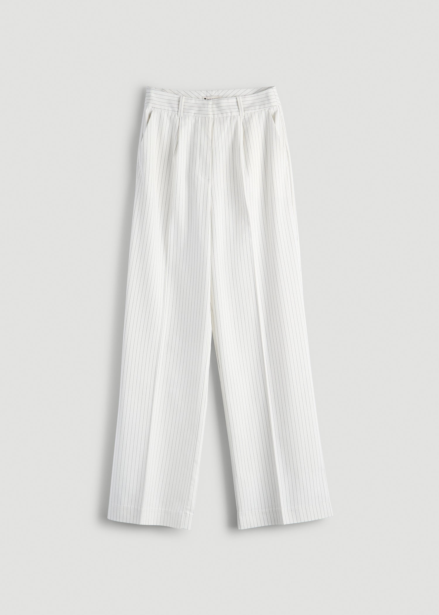 High-Rise Wide-Leg Pleated Dress Pants for Tall Women in Off White Pinstripe