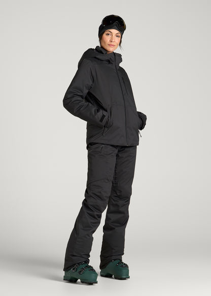 Insulated Ski Jacket for Tall Women in Black