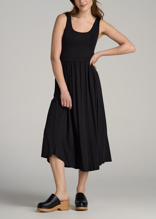 Jersey Tank Dress with Pockets for Tall Women in Black