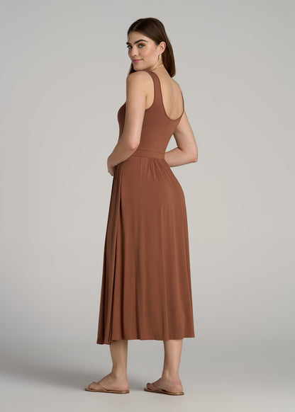 Jersey Tank Dress with Pockets for Tall Women in Clay Brown