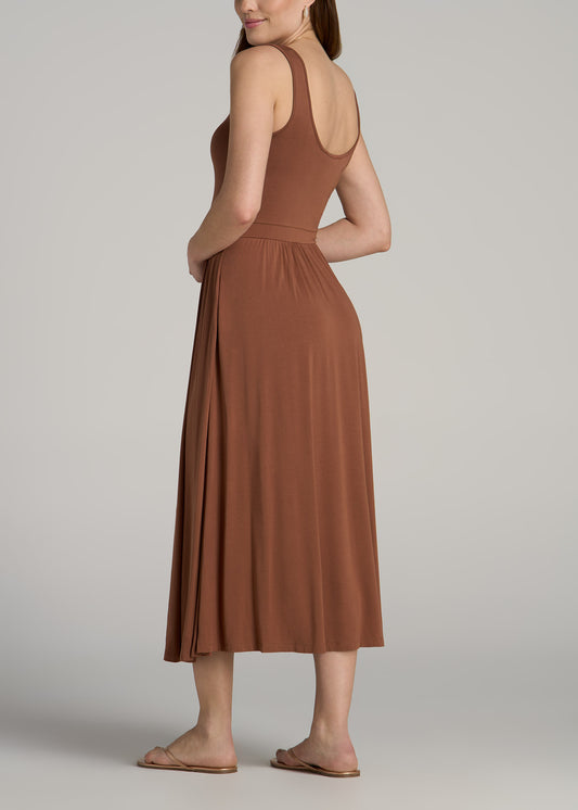 Jersey Tank Dress with Pockets for Tall Women in Clay Brown