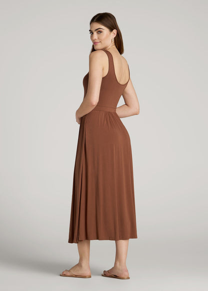 Jersey Tank Dress with Pockets for Tall Women in Clay Brown