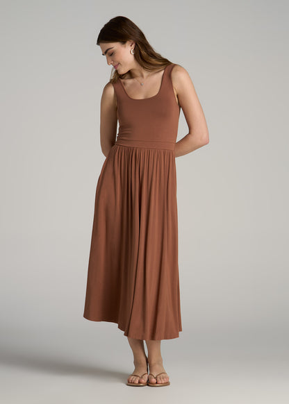 Jersey Tank Dress with Pockets for Tall Women in Clay Brown