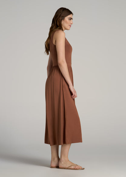 Jersey Tank Dress with Pockets for Tall Women in Clay Brown