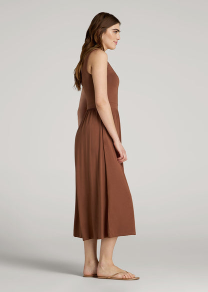 brown fitted tank dress Brown Fitted Cutout Maxi Tank Dress PinkBlush