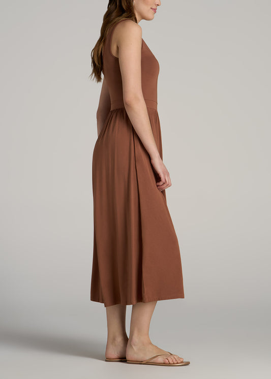 Jersey Tank Dress with Pockets for Tall Women in Clay Brown