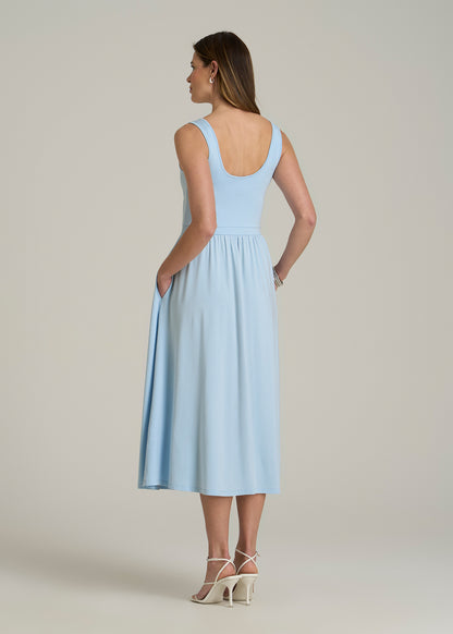 Jersey Tank Dress with Pockets for Tall Women in Ice Blue
