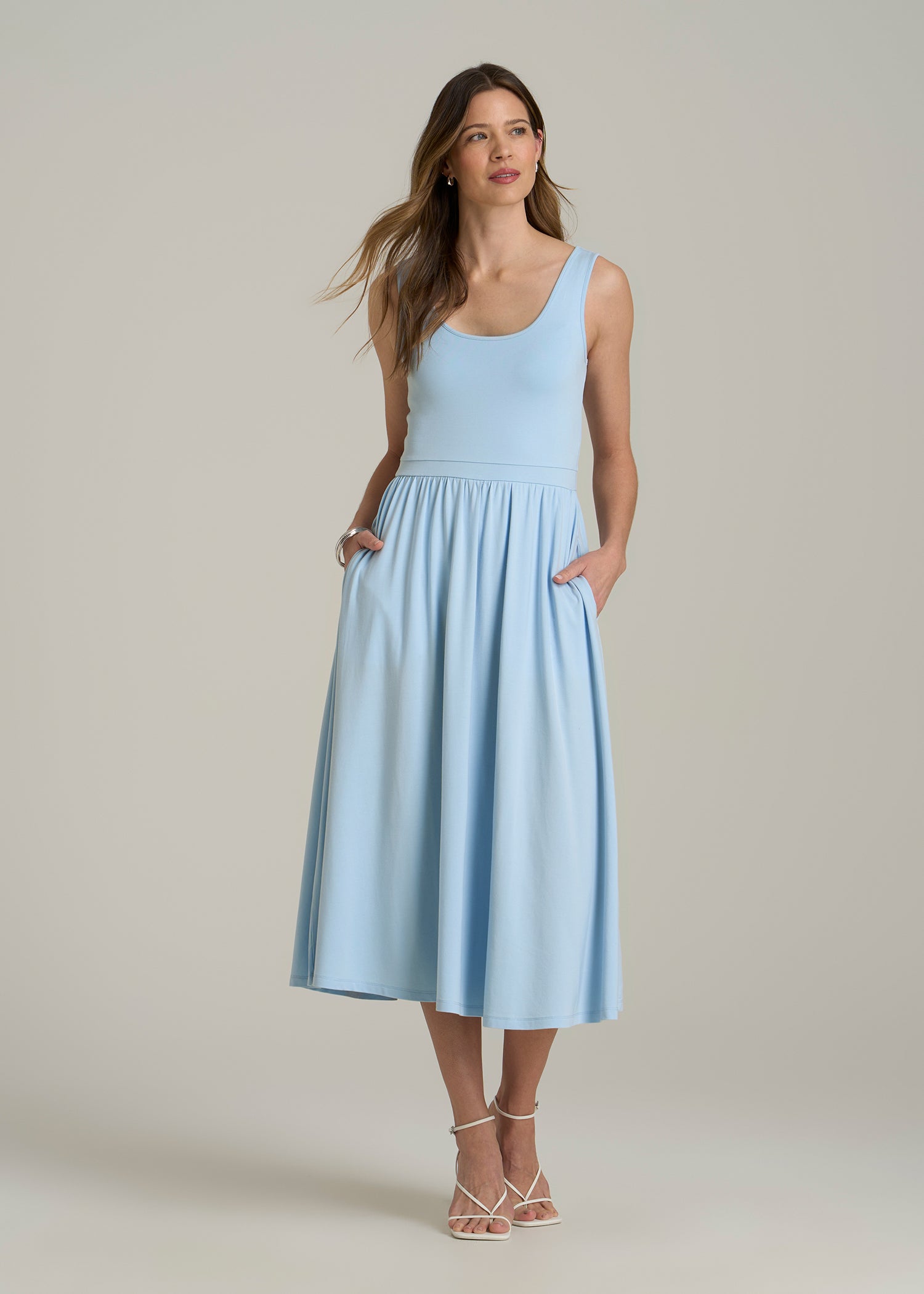 Jersey Tank Dress with Pockets for Tall Women in Ice Blue