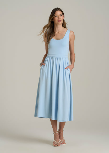 Jersey Tank Dress with Pockets for Tall Women in Ice Blue
