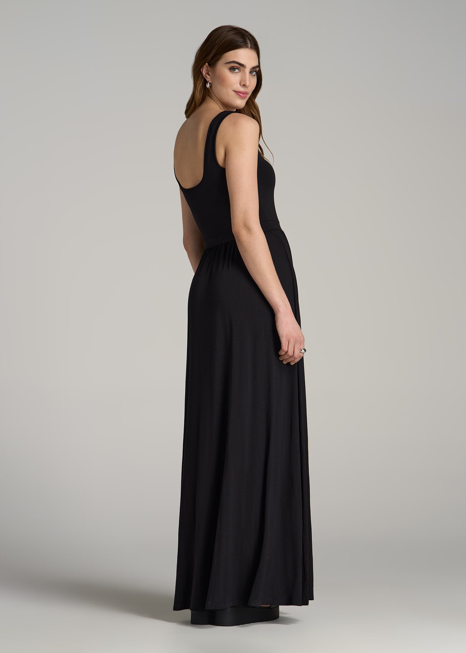 Jersey Tank Maxi Dress with Pockets for Tall Women in Black