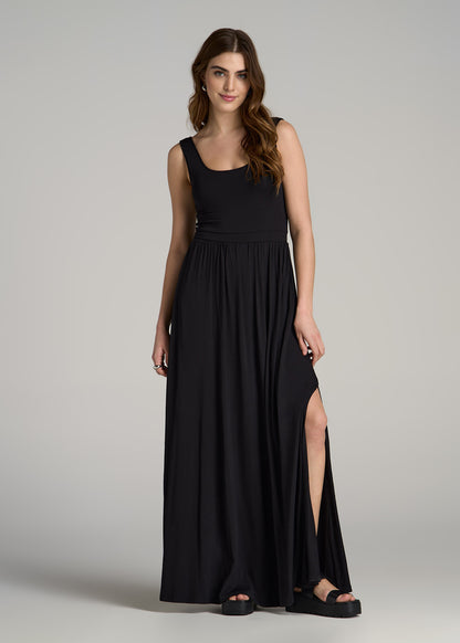 Jersey Tank Maxi Dress with Pockets for Tall Women in Black