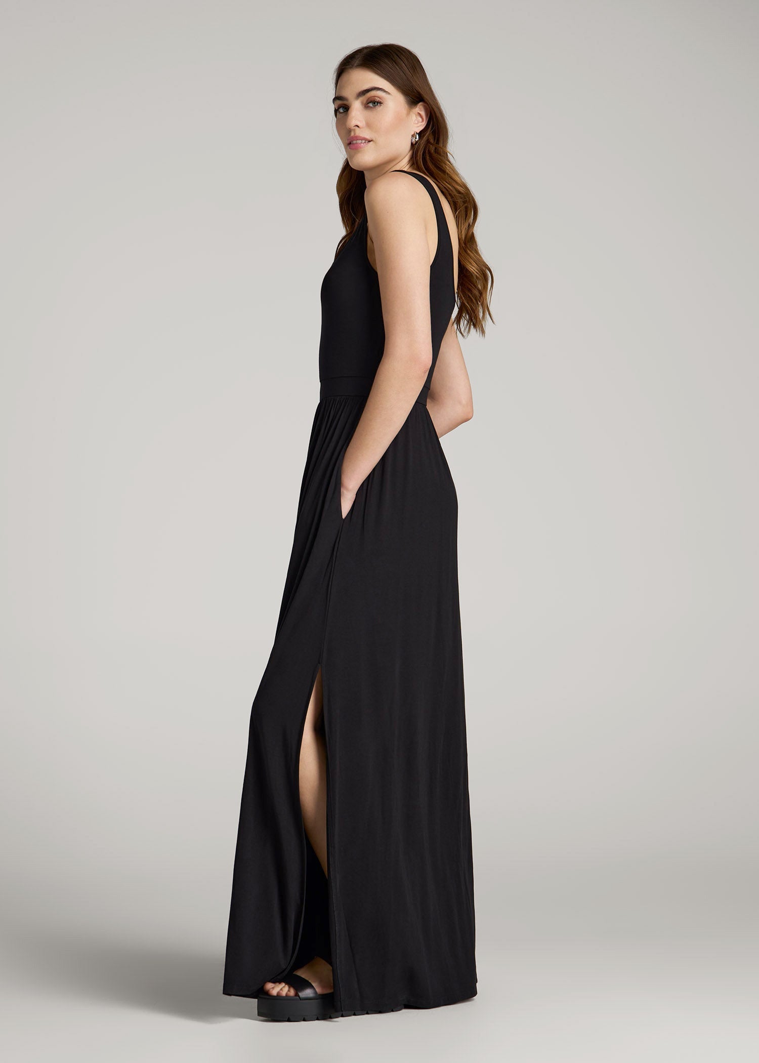 Jersey Tank Maxi Dress with Pockets for Tall Women in Black XL / Extra Tall / Black