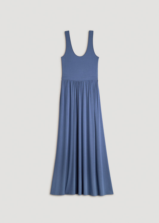 Jersey Tank Maxi Dress with Pockets for Tall Women in Steel Blue