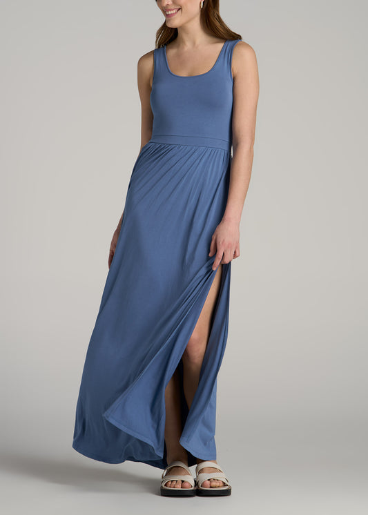 Jersey Tank Maxi Dress with Pockets for Tall Women in Steel Blue