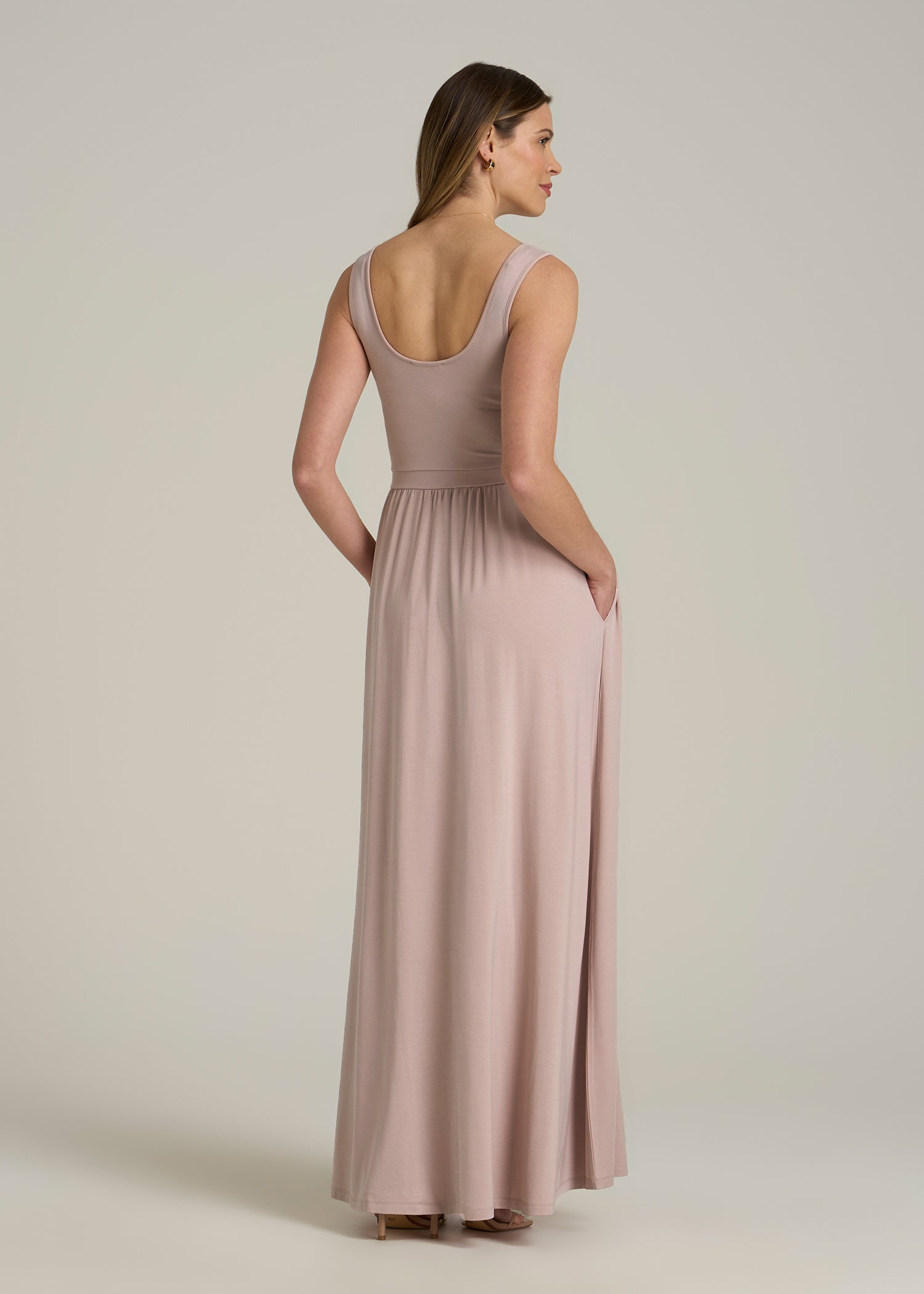 Jersey Tank Maxi Dress with Pockets for Tall Women in Desert Rose
