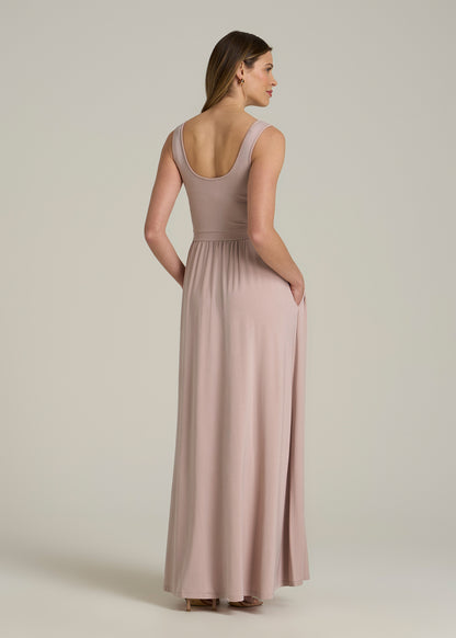 Jersey Tank Maxi Dress with Pockets for Tall Women in Desert Rose