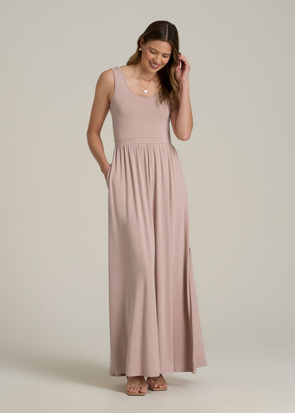 Jersey Tank Maxi Dress with Pockets for Tall Women in Desert Rose