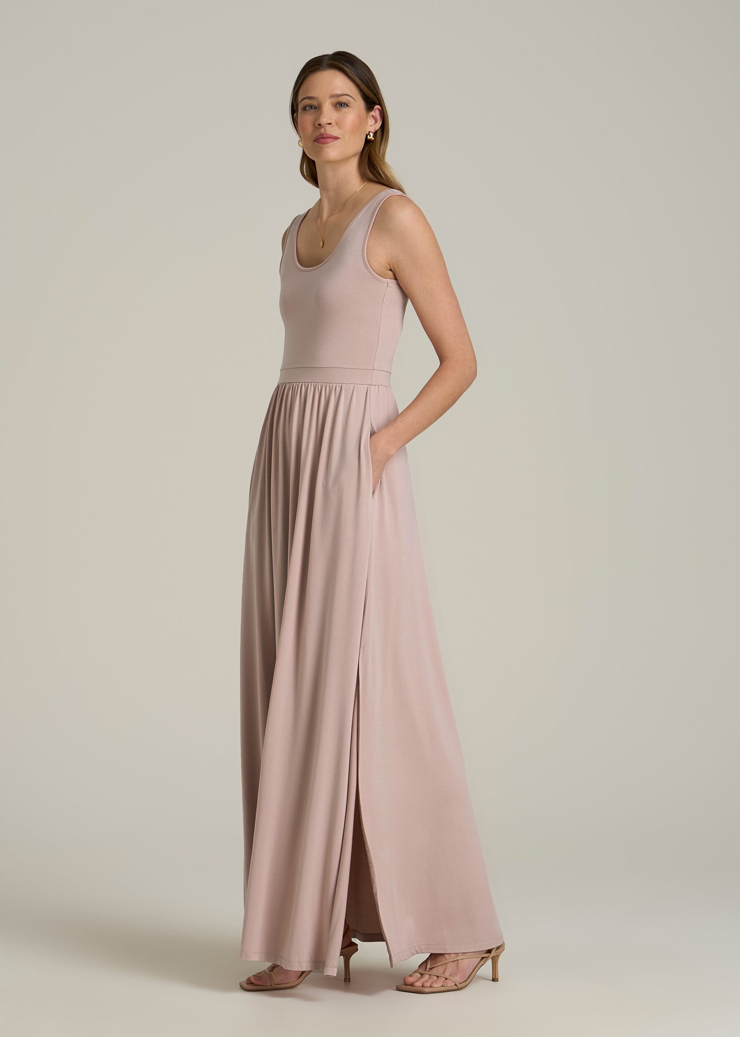 Jersey Tank Maxi Dress with Pockets for Tall Women in Desert Rose