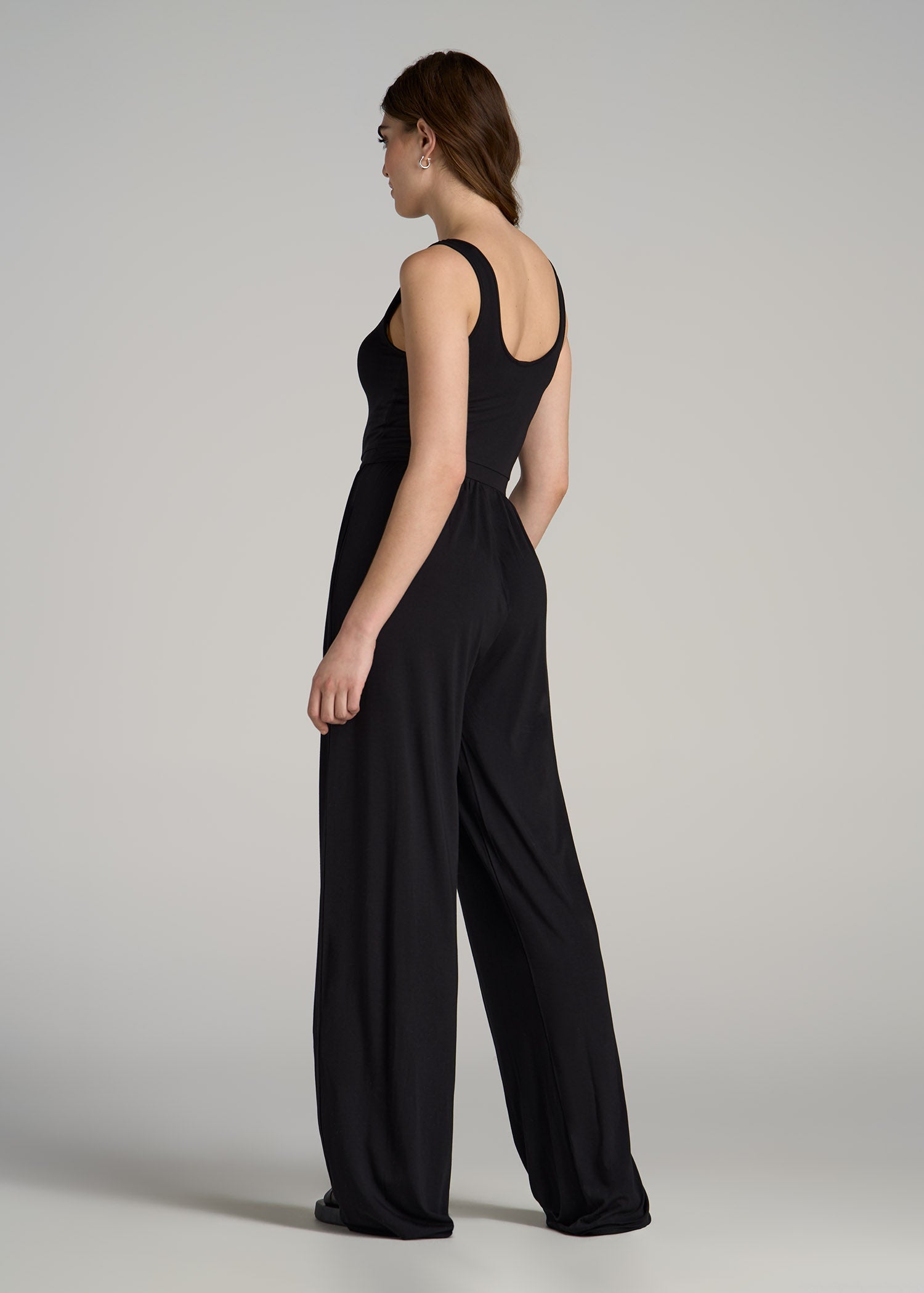 Jersey Tank Wide-Leg Jumpsuit with Pockets for Tall Women in Black