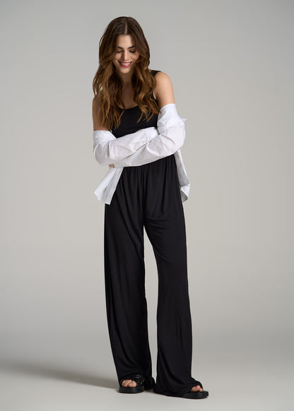 Jersey Tank Wide-Leg Jumpsuit with Pockets for Tall Women in Black