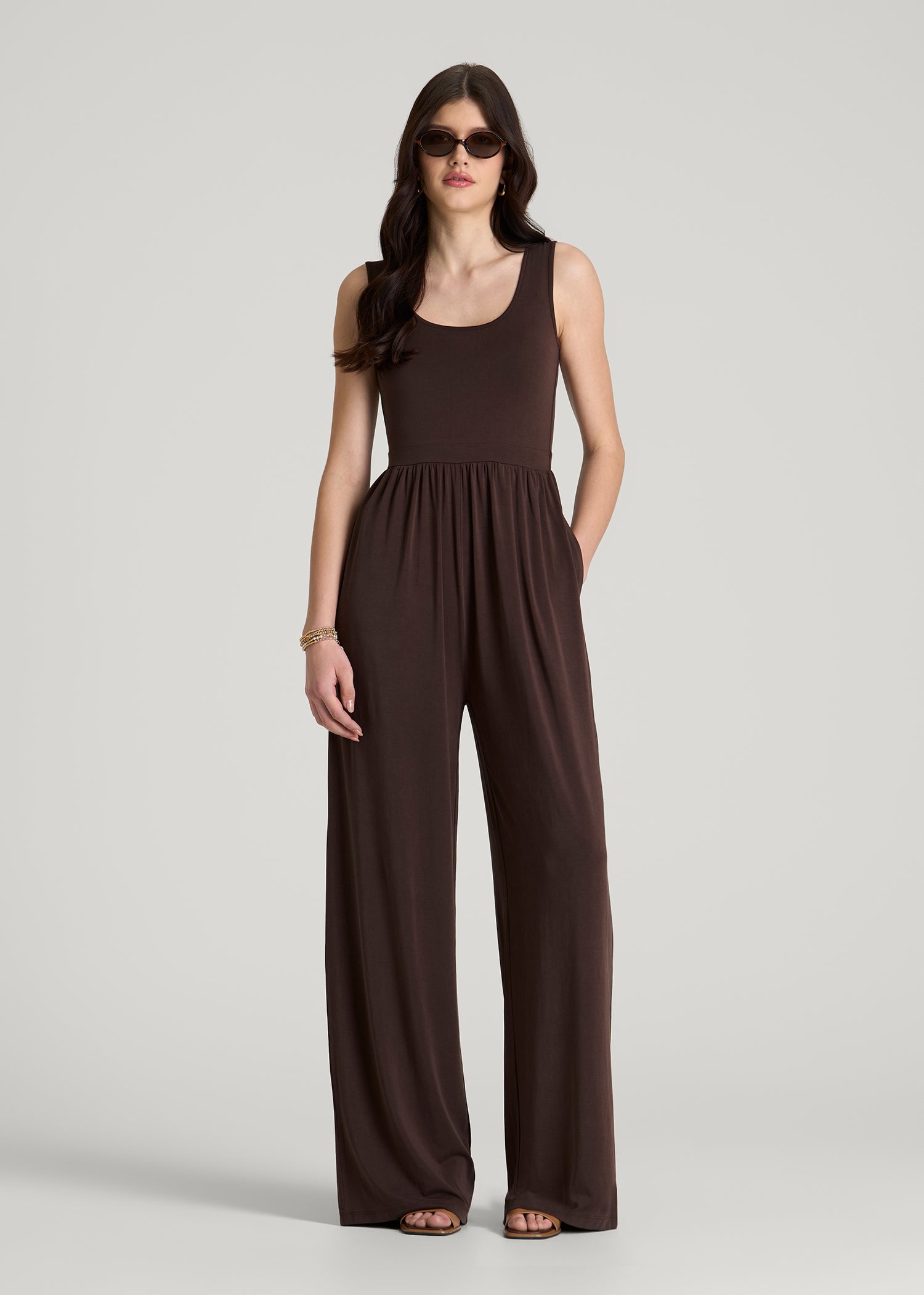 Jersey Tank Wide Leg Tall Women's Jumpsuit with Pockets | American