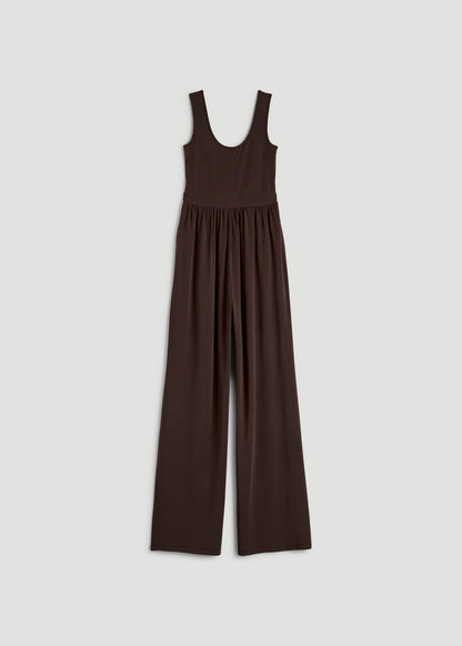 Jersey Tank wide leg jumpsuit with pockets for Tall Women in Espresso