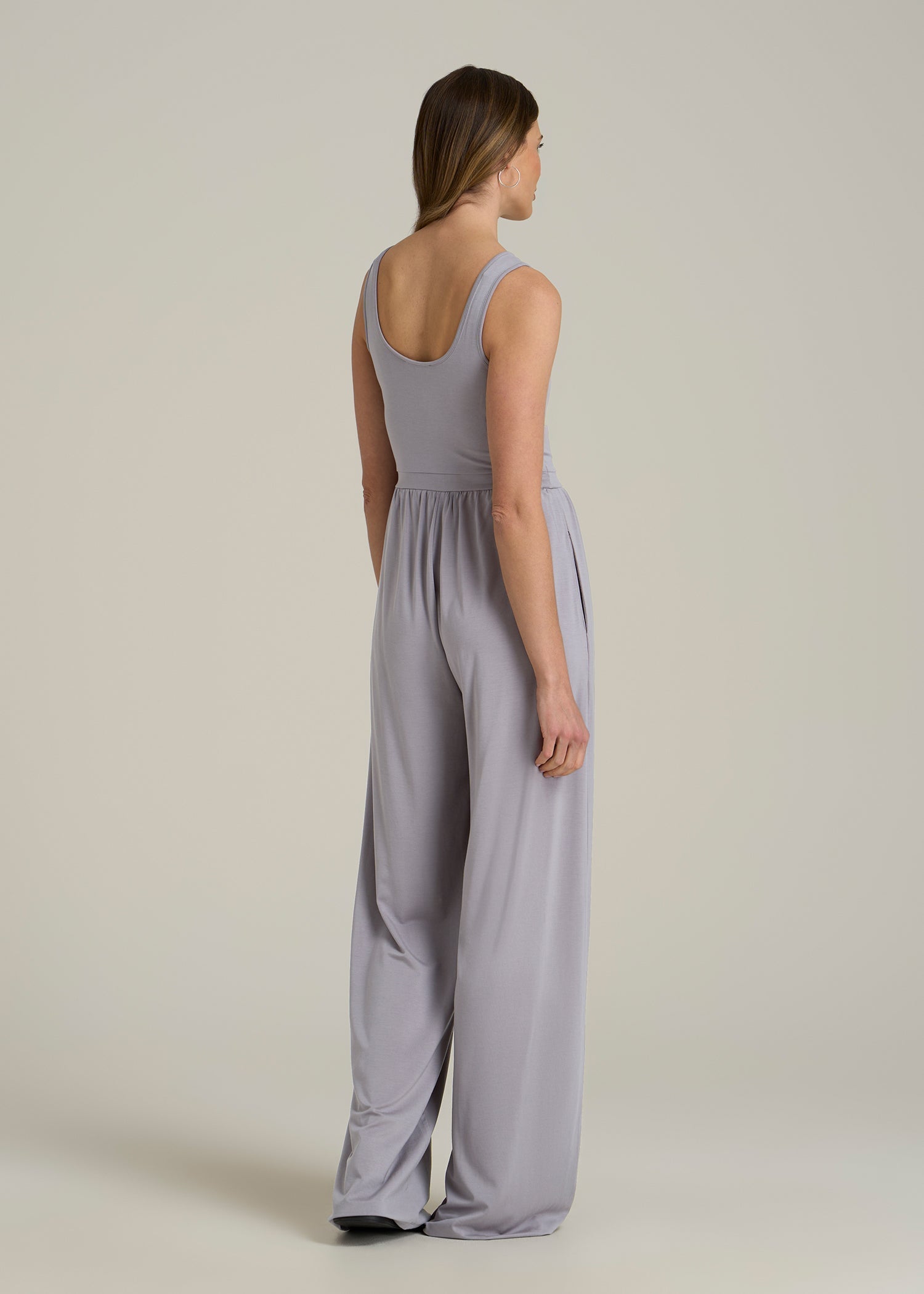 Jersey Tank Wide-Leg Jumpsuit with Pockets for Tall Women in Pebble Grey