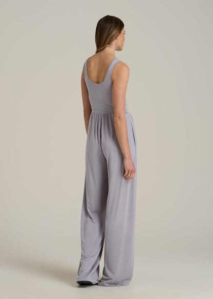 Jersey Tank Wide-Leg Jumpsuit with Pockets for Tall Women in Pebble Grey
