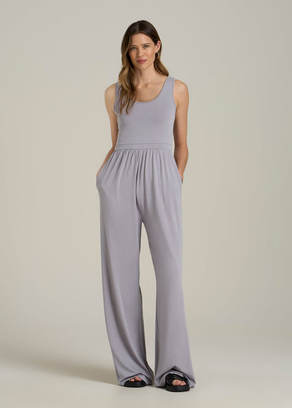 Jersey Tank Wide-Leg Jumpsuit with Pockets for Tall Women in Pebble Grey