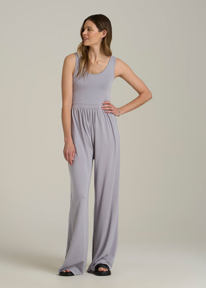 Jersey Tank Wide-Leg Jumpsuit with Pockets for Tall Women in Pebble Grey