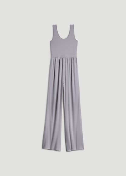 Jersey Tank Wide-Leg Jumpsuit with Pockets for Tall Women in Pebble Grey