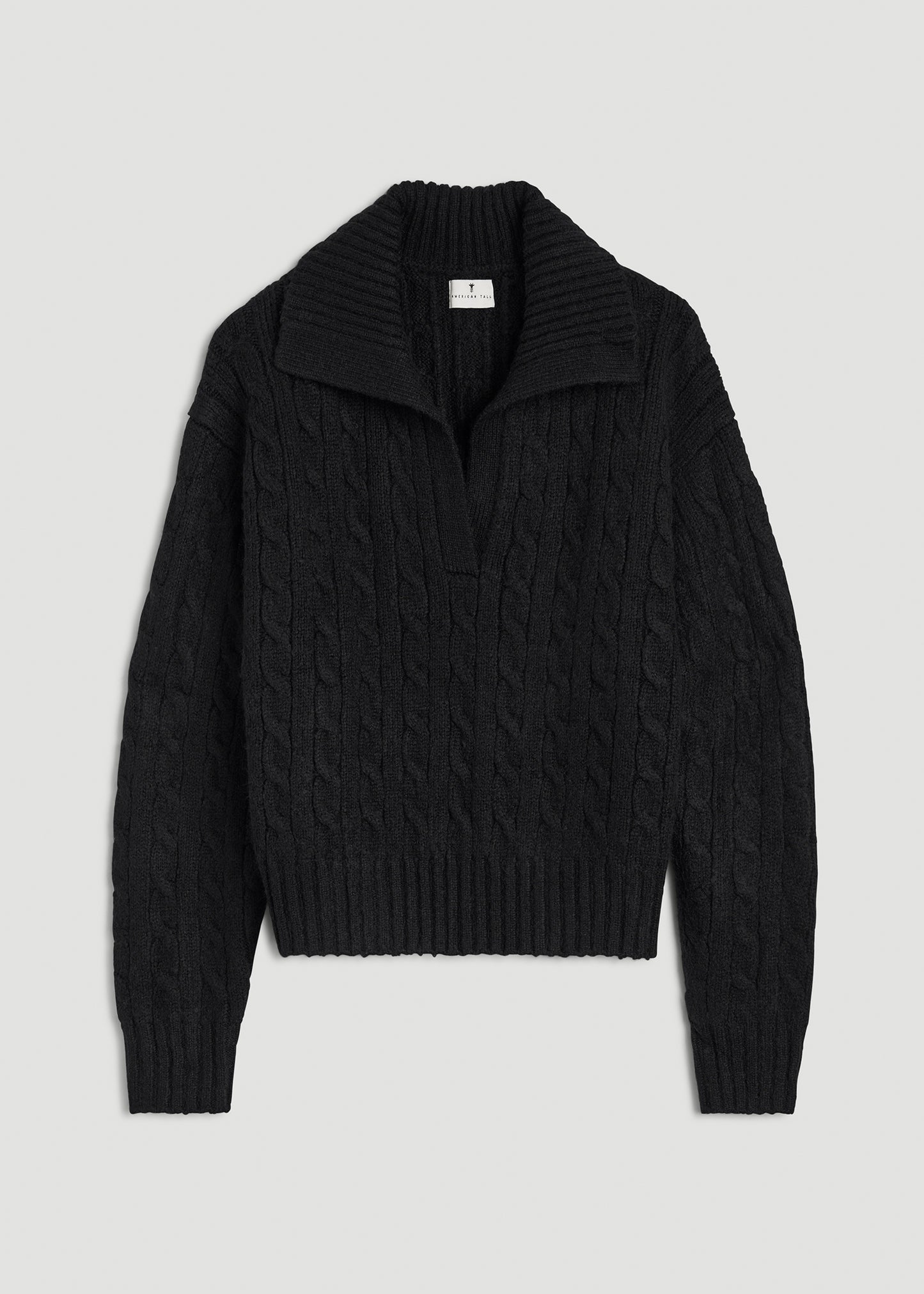 Johnny Collar Cable Knit Sweater for Tall Women in Black