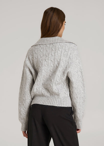 Johnny Collar Cable Knit Sweater for Tall Women in Grey Mix