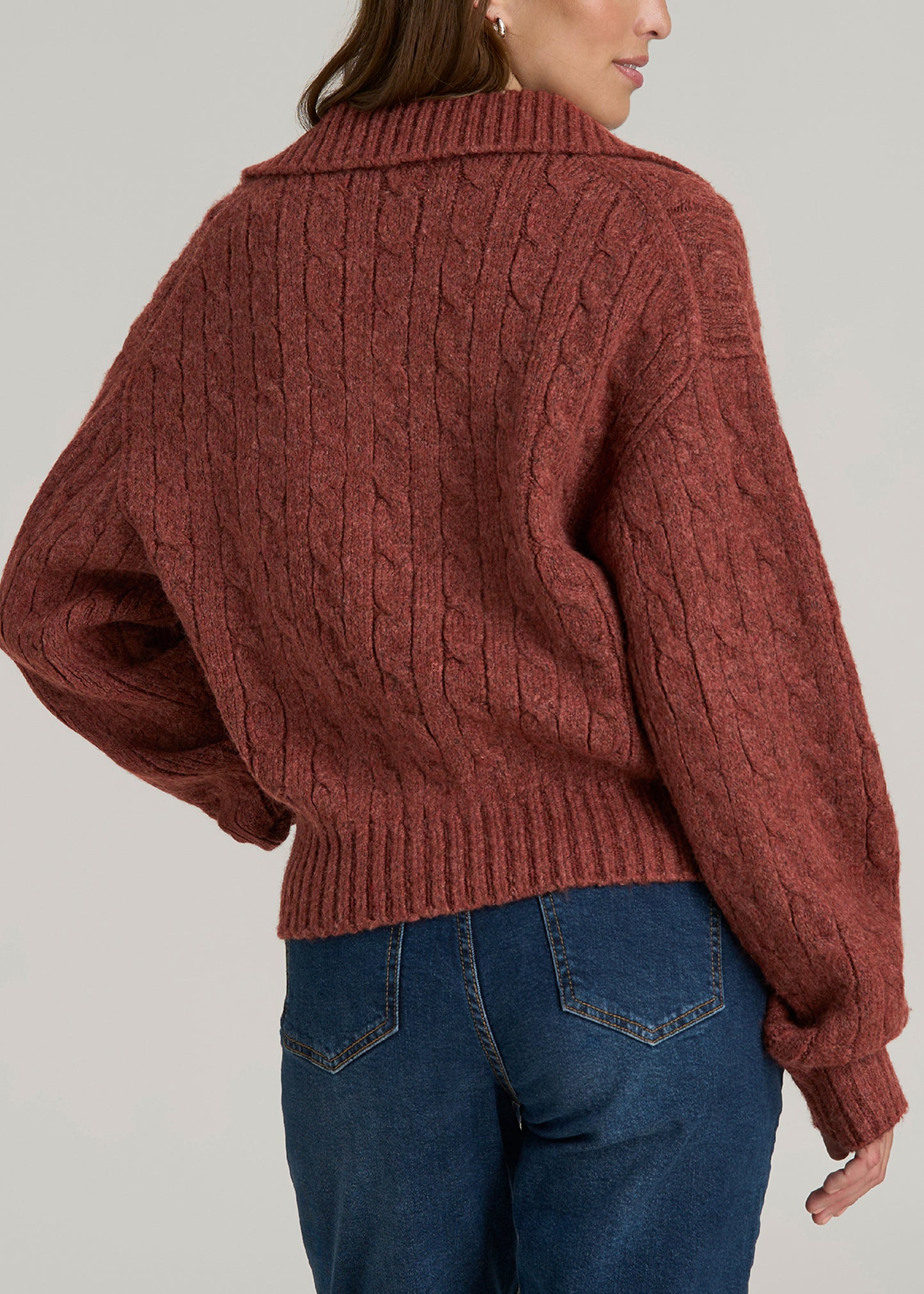 Johnny Collar Cable Knit Sweater for Tall Women in Intense Rust