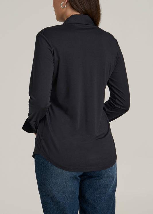 Knit Button Up Women's Tall Shirt in Black