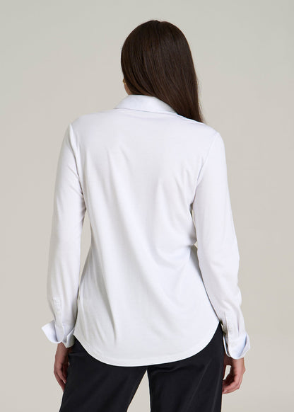 Slub Knit Button-Up Shirt for Tall Women in Bright White