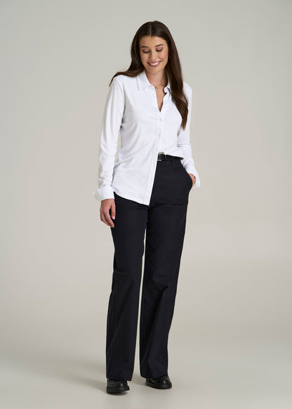 Slub Knit Button-Up Shirt for Tall Women in Bright White