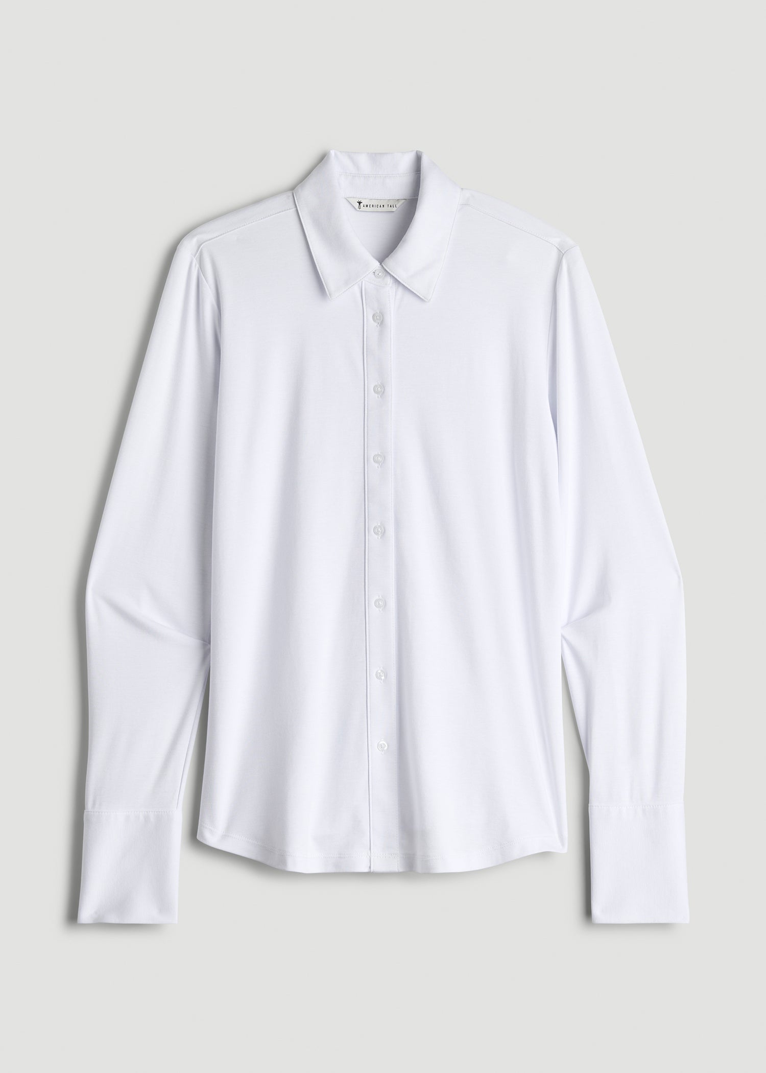 Slub Knit Button-Up Shirt for Tall Women in Bright White