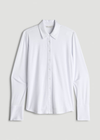 Slub Knit Button-Up Shirt for Tall Women in Bright White
