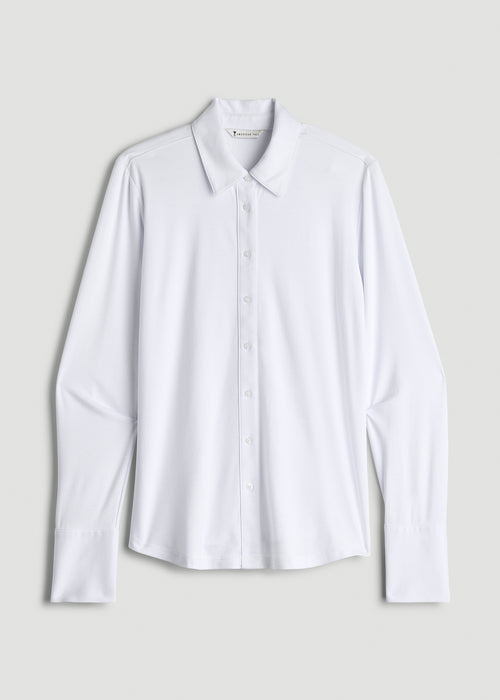 Slub Knit Button-Up Shirt for Tall Women in Bright White